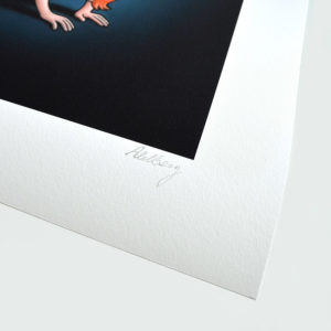 Detail photo of the signature of giclee On The Floor