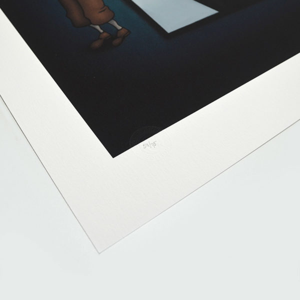 Detail photo of the numbering of giclee Illustrated