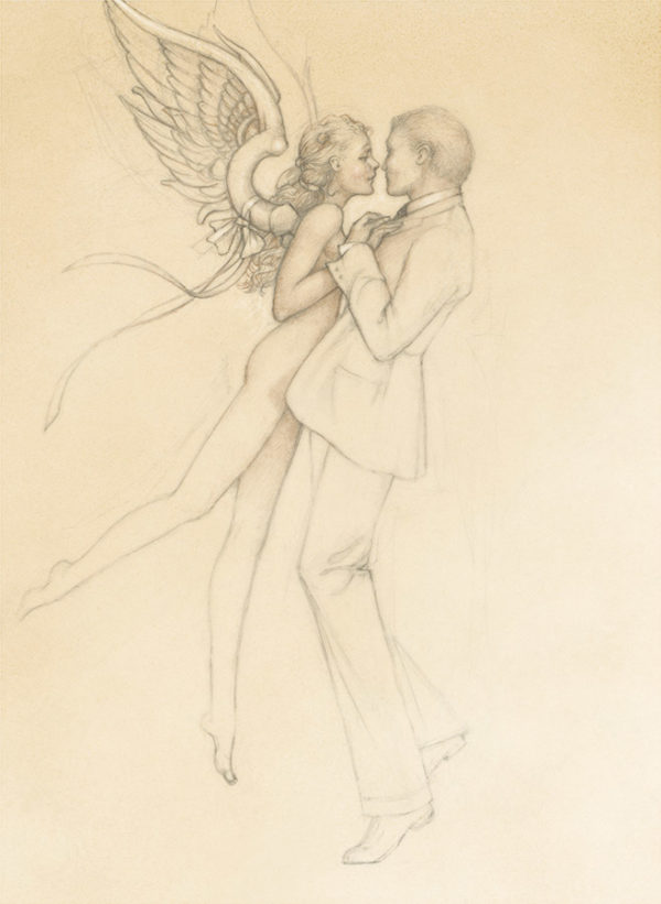 Giclee of Michael Parkes, Dancing with an Angel (drawing) on paper