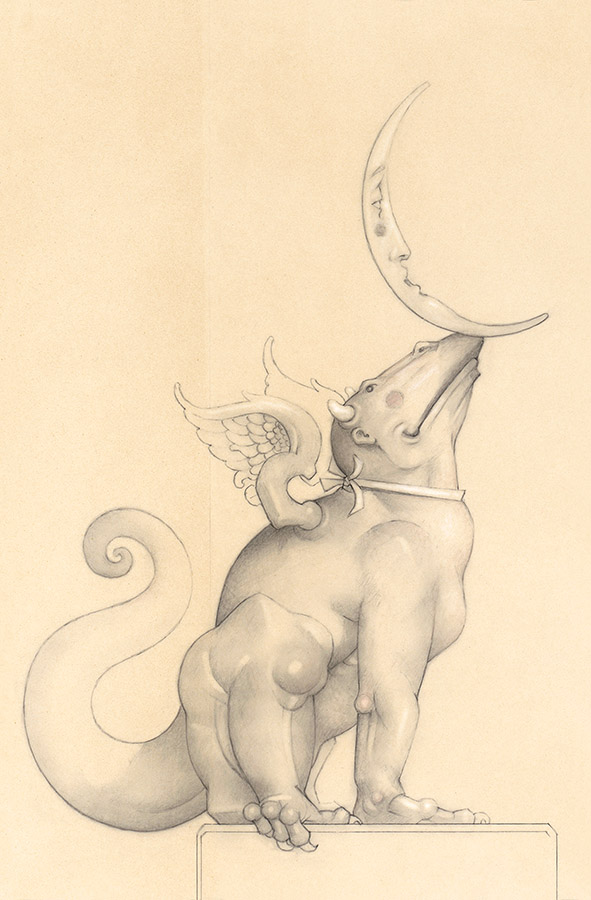 Giclee of Michael Parkes, Dragon Moonbeam (drawing) on paper