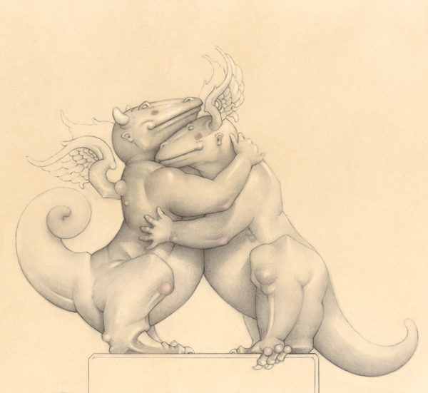 Giclee of Michael Parkes, Embraceable Dragon (drawing) on paper
