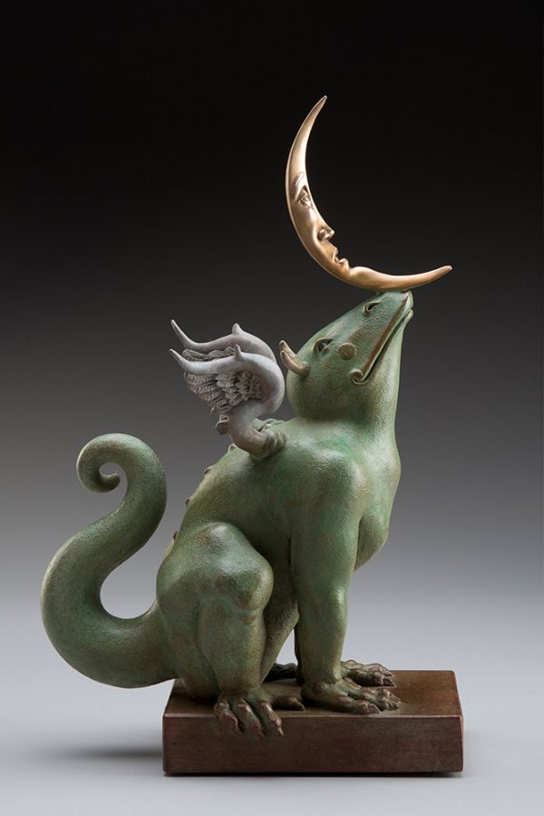 A sculpture of Michael Parkes called Dragon Moonbeam GREEN (Left)