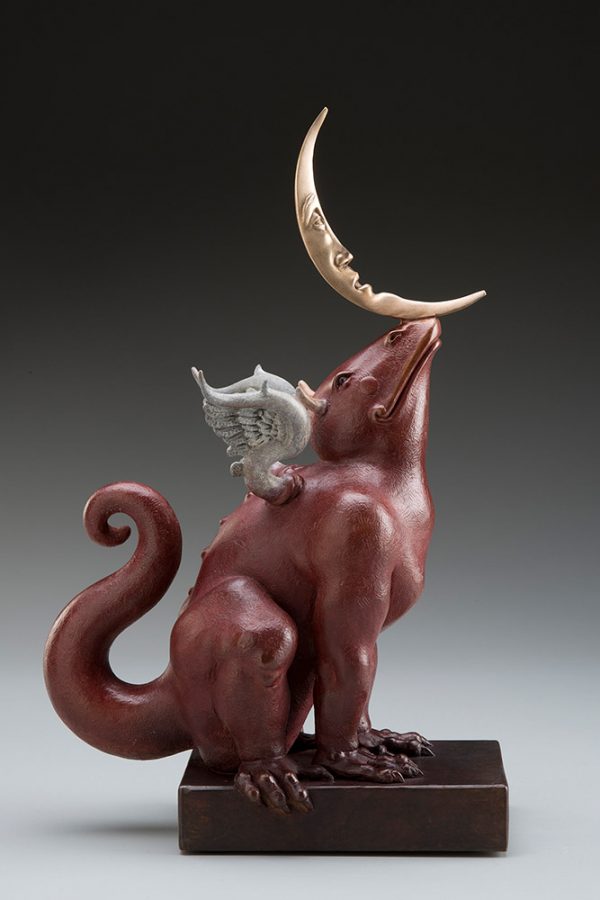 A sculpture of Michael Parkes called Dragon Moonbeam RED (Left)