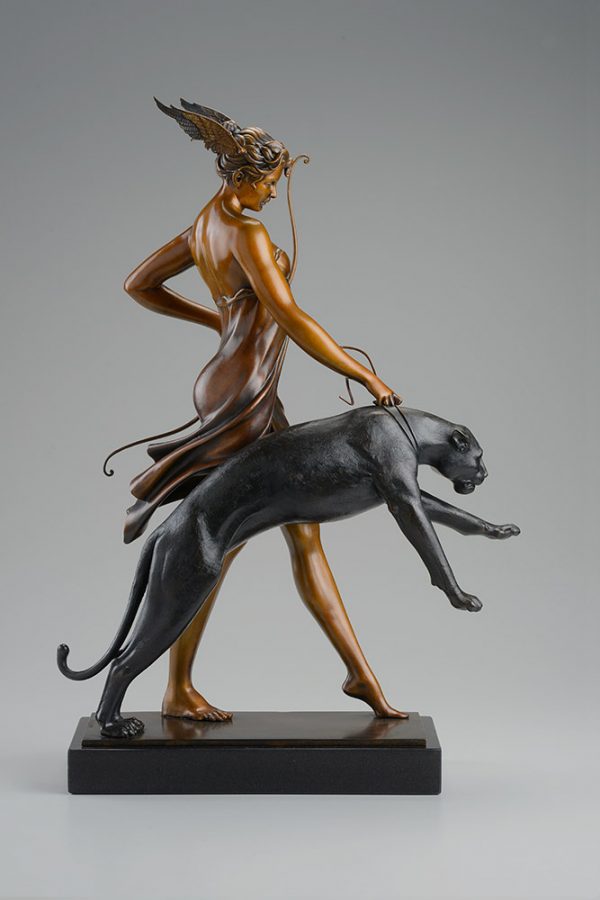 A sculpture of Michael Parkes called Goddess of the Hunt (LEFT)