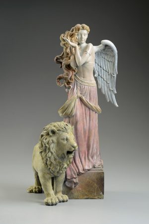 A sculpture of Michael Parkes called Lion's Return