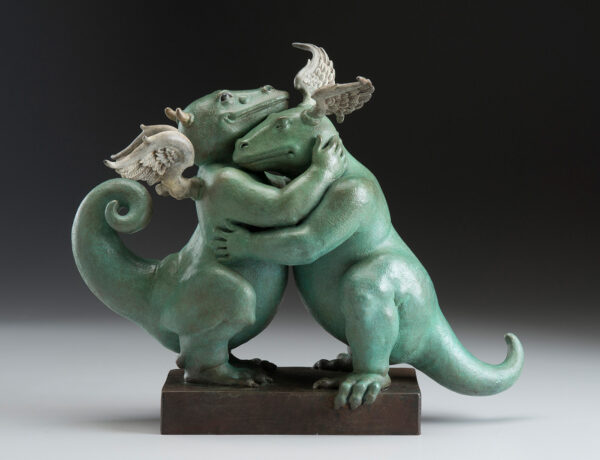 Bronze Custom Patina Sculpture of Michael Parkes Embraceable You Dragon