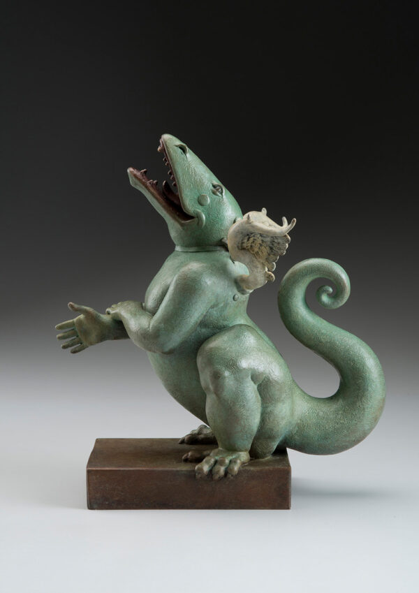Bronze Custom Patina Sculpture of Michael Parkes Laughing Dragon