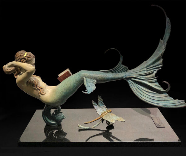 Bronze Custom Patina Sculpture of Michael Parkes Mermaid Dreaming - rear