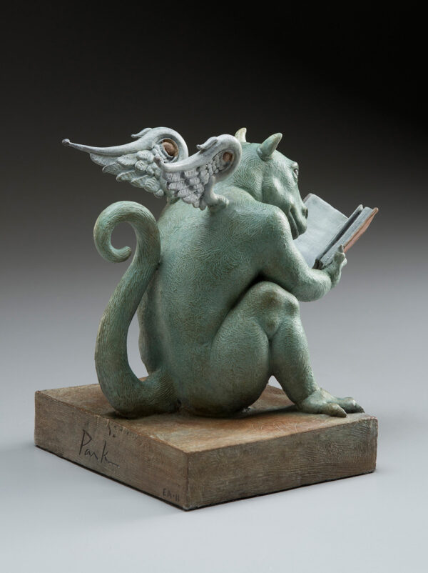 Bronze Custom Patina Sculpture of Michael Parkes "REX" Libris Dragon - rear