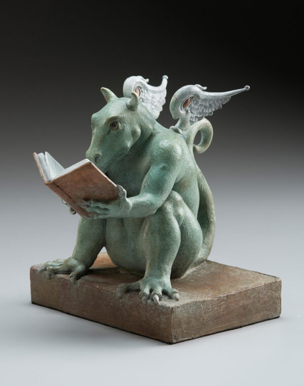 Bronze Custom Patina Sculpture of Michael Parkes "REX" Libris Dragon - side
