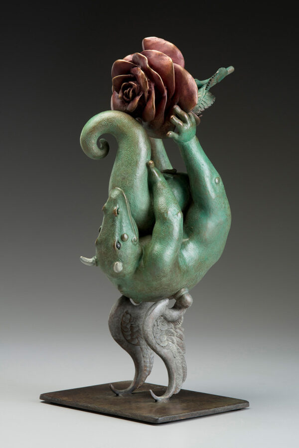 Bronze Custom Patina Sculpture of Michael Parkes Rose Play Dragon - side 2